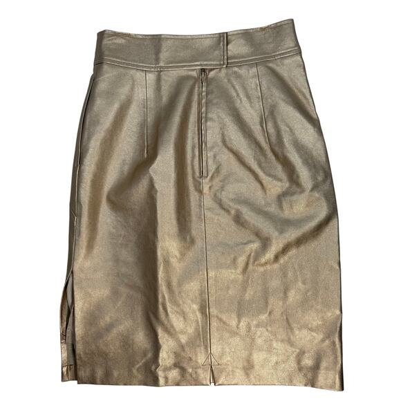 FRNCH Paris Gold Vegan Leather Pencil Skirt Women’s Small Metallic Midi - Picture 3 of 8
